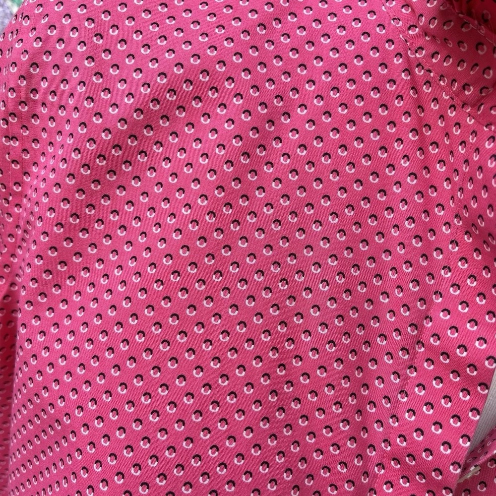 Upcycled Re-worked Talbots Hot Pink Polka Dot Fitted Ruffle Collar Shirt L - Picture 7 of 11